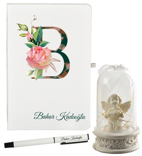 Arkadaşa Hediye Kişiye Özel Defter ve Işıklı Melek Fanus Hediye Seti