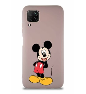 Huawei P40 Lite Soft Premier Kapak Mickey Mouse-B Tasarımlı Silikon Kılıf - Pudra (Şeffaf)