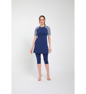 Chelly Kadın Likralı Yarı Kapalı Tesettür Mayo S 3160 - S  3165 (Lacivert)