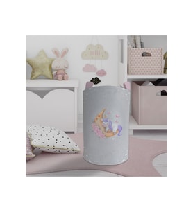 MEKTA HOME BEBEK VE ÇOCUK ODASI Aya Sarılan Unicorn Desenli Gri Oyuncak Sepeti