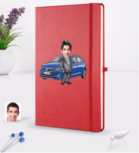 BK Gift Kişiye Özel Plakalı Erkek Volkswagen Polo Karikatürlü Kırmızı Termo Deri Defter 16x24cm Model 1