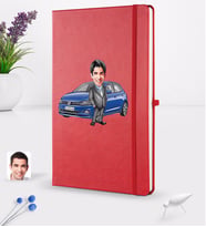 BK Gift Kişiye Özel Plakalı Erkek Volkswagen Polo Karikatürlü Kırmızı Termo Deri Defter 16x24cm Model 1