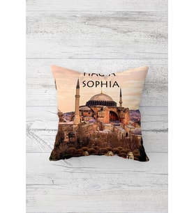 Ayasofya Desenli Çift Tarafı Baskılı Gizli Fermuarlı Yastık Kılıfı Kırlent Koltuk Yastık Kılıfı (Pudra)