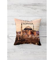 Ayasofya Desenli Çift Tarafı Baskılı Gizli Fermuarlı Yastık Kılıfı Kırlent Koltuk Yastık Kılıfı (Pudra)