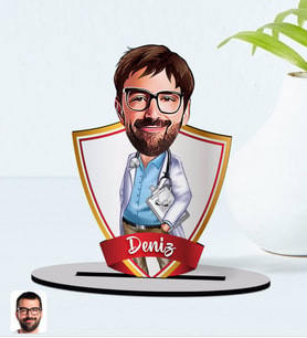 BK Gift Kişiye Özel İsimli Erkek Doktor Karikatürlü Ahşap Biblo Model-8