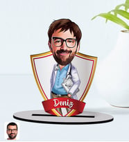 BK Gift Kişiye Özel İsimli Erkek Doktor Karikatürlü Ahşap Biblo Model-8