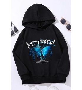 Çocuk Blue Butterfly Baskılı Sweatshirt (Siyah)