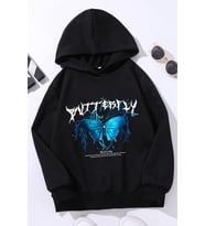 Çocuk Blue Butterfly Baskılı Sweatshirt (Siyah)