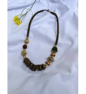 serapis accessories Etnik Desenli Bohem Tarz Gold Detaylı Ahşap Cam Boncuklu Tasarım Kadın / Kız Kolye
