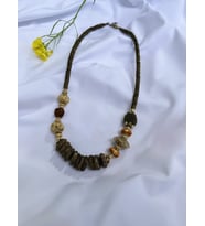 serapis accessories Etnik Desenli Bohem Tarz Gold Detaylı Ahşap Cam Boncuklu Tasarım Kadın / Kız Kolye