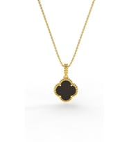 925 Ayar Oniks Taşlı Gold Van Cleef Yonca Gümüş Kolye