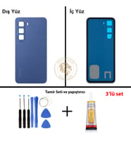 Infinix Hot 60İ Mavi Uyumlu Arka Kapak + Yapıştırıcı ve Vida Seti Arka Cam Batarya Pil Kapağı