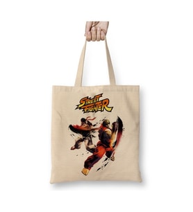 Street Fighter 2 Zangief Beyaz Bez Çanta Uzun Saplı Alışveriş Çantası Plaj Çantası