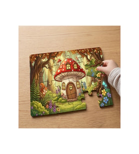Ormanda Mantar Ev Tasarımlı 24 Parça Ahşap Çocuk Puzzle
