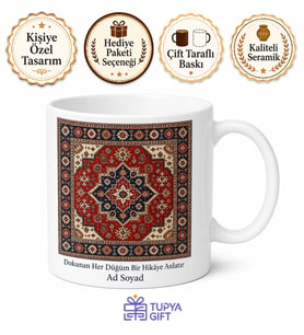 Uşak Halı Desen Esintili Baskılı Kupa Bardak Hediye Porselen Mug