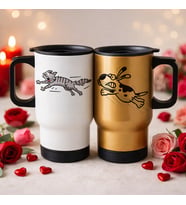 BK Gift Sevgili Çift Tasarımlı 2’li Kulplu Beyaz&Gold Çelik Termos Mug 450 ml -13, Sevgiliye Hediye, Sevgililer Günü Hediyesi