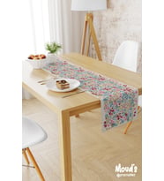 Renkli Pastel Çiçek Desenli Baskılı Süet Runner Masa Örtüsü