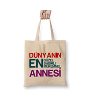 Dünyanın En Güzel Annesi Anneler Günü Anneye Hediye Bez Çanta Alışveriş Çantası Plaj Çantası (Beyaz)