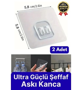 2 Adet Ultra Güçlü Suya Dayanıklı Şeffaf İz Bırakmaz Mutfak Banyo Raf Tablo Ayna Tutucu Askı Kanca