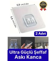 2 Adet Ultra Güçlü Suya Dayanıklı Şeffaf İz Bırakmaz Mutfak Banyo Raf Tablo Ayna Tutucu Askı Kanca