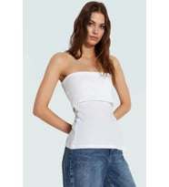 Straplez Yandan Fermuarlı Krep Örme Bluz Modern Stil Trend Tasarım Yüksek Kalite (Beyaz)