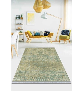 Yeşil Vintage Dokuma Pamuk Tabanlı Kaymaz Kilim KLM101