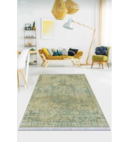 Yeşil Vintage Dokuma Pamuk Tabanlı Kaymaz Kilim KLM101