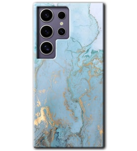 Galaxy S24 Ultra Kılıf HD Desen Baskılı Kılıf - Mavi Gold Mermer
