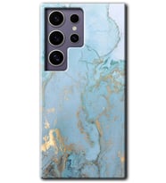 Galaxy S24 Ultra Kılıf HD Desen Baskılı Kılıf - Mavi Gold Mermer