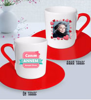 BK Gift Kişiye Özel Fotoğraflı Canım Annem Tasarımlı Kırmızı Türk Kahvesi Fincanı-2 (Beyaz)