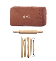 Kahve Çamur Kırmızı Kil Seramik Hamuru 6 kg Ebeşuar Seti Ahşap Merdane Seramik Set