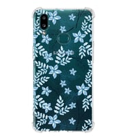 Samsung Galaxy A10s Uyumlu Köşe Korumalı Antişok Kapak Floral Mavi Tasarımlı Şeffaf  Kılıf