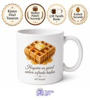 Waffle Temalı Baskılı Kupa Bardak Kahvaltı Severler İçin Özel Tasarım Hediye