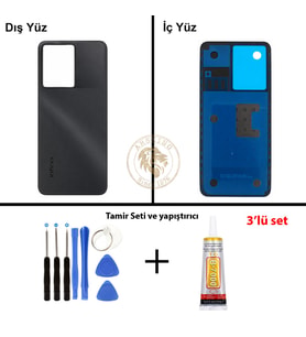 Infinix Note 12 Siyah Uyumlu Arka Kapak + Yapıştırıcı ve Vida Seti Arka Cam Batarya Pil Kapağı