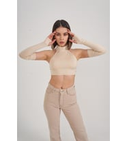 Crop Model Kol Detaylı Pretty Bluz Bej