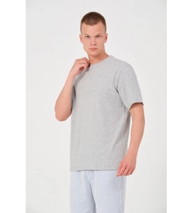 Erkek Düz Penye Tişört Bisiklet Yaka Kısa Kol Regular Fit T-Shirt - Gri