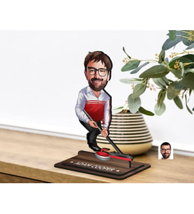 BK Gift Kişiye Özel Curling Karikatürlü Ahşap Biblo-1 , Arkadaşa Hediye , Sevgiliye Hediye, Kişiye Özel Biblolar