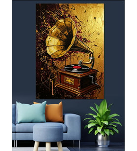 Gramofon Antika Müzik Aleti Dekoratif Kanvas - Mdf Ahşap Tablo