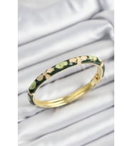 Mineli Pirinç Krem Ve Yeşil Çiçek Motifli Gold Renk Kadın Kelepçe 5886 - SSSSSS1723-4373
