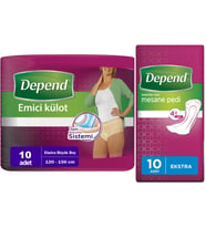 Depend Emici Külot Lohusa Pedi  XL - Extra Büyük -  Kadın (10 Adet)+Mesane Pedi Kadın Ekstra (10 Lu) (Krem)