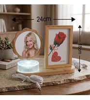 Papatya Ahşap Dönen Fotoğraf Çerçevesi ve LED Masa Lambası – Sevgiliye, Eşe Özel Romantik Hediye Resimli Abajur Kişiye Özel