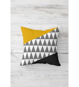Geometrik Desenli Çift Tarafı Baskılı Gizli Fermuarlı Yastık Kılıfı Kırlent Koltuk Yastık Kılıfı (Sarı-Gri)