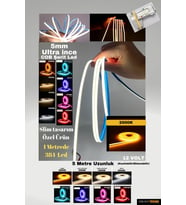 Ultra İnce 5mm. kalınlık COB Şerit Led Neon Gibi Yanar.  1 Metrede 384 led (Amber)