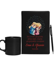 Sevgililer Gününe Özel Siyah Defter Kalem & Varil Kupa Hediye Seti 26
