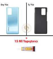 Infinix Note 10 Pro Mavi Uyumlu Arka Kapak + B7000 Yapıştırıcı Arka Cam Batarya Pil Kapağı