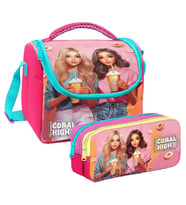 Coral High Kız Çocuk Pembe Kırmızı Fashion Girl Thermo Beslenme Çantası ve İki  Bölmeli Kalemlik Seti