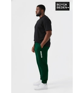 Erkek Büyük Beden BROOKLYN Baskılı Paça Lastikli  Jogger İnce Eşofman Altı  SPR26BEA951-2 (Koyu Yeşil)