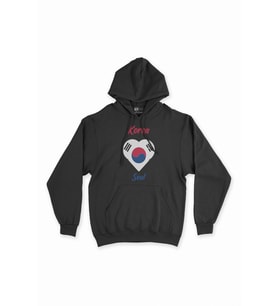 Seul Kore Bayraklı Kalpli Siyah Sweatshirt Hoodie