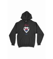 Seul Kore Bayraklı Kalpli Siyah Sweatshirt Hoodie