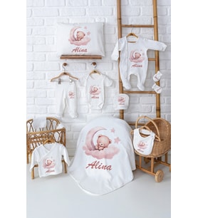 Pia Baby Premium %100 Pamuk 11 Parça İsme Özel Kız Bebek Hediyesi Hastane Çıkışı Seti 5006-00 (Ekru)